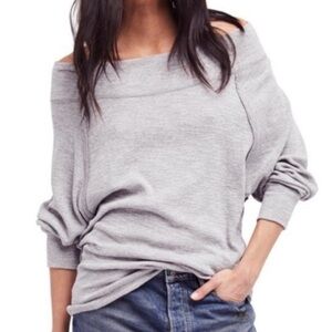NWT Free People Palisades Off-Shoulder Light Grey Sweater Dolman Slouchy Medium